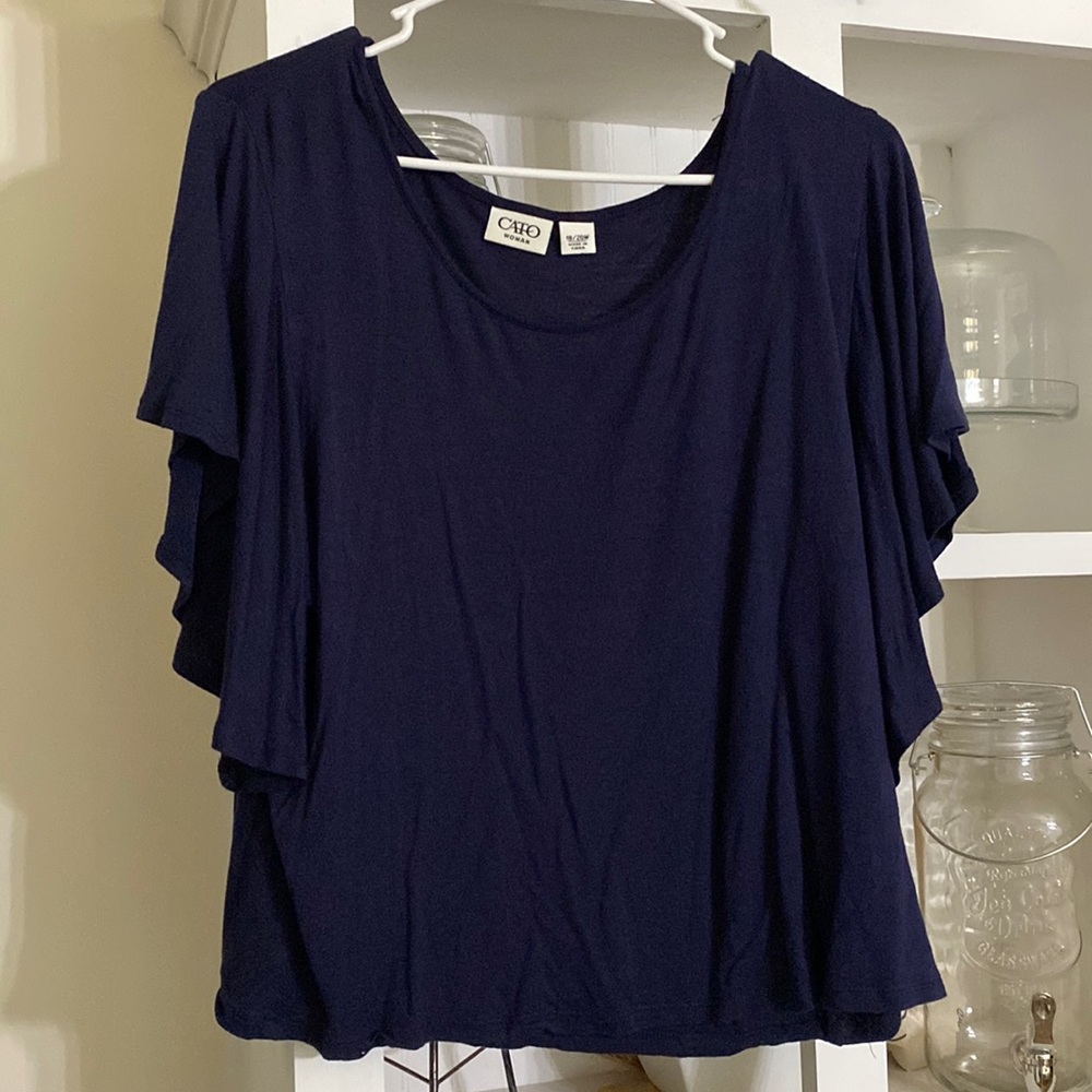 Women’s navy ruffles sleeve top